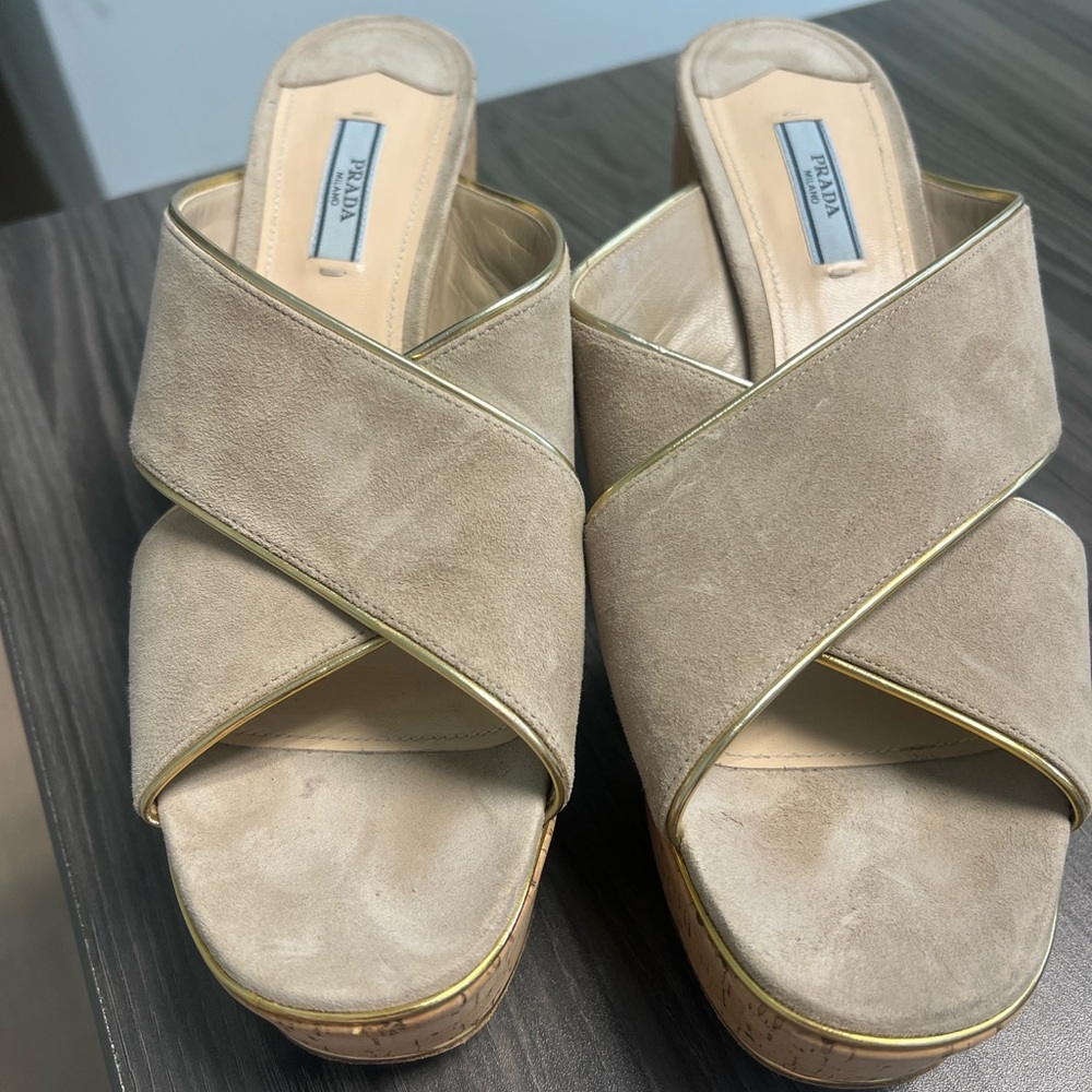 Prada Tan Mules with Platform Sole